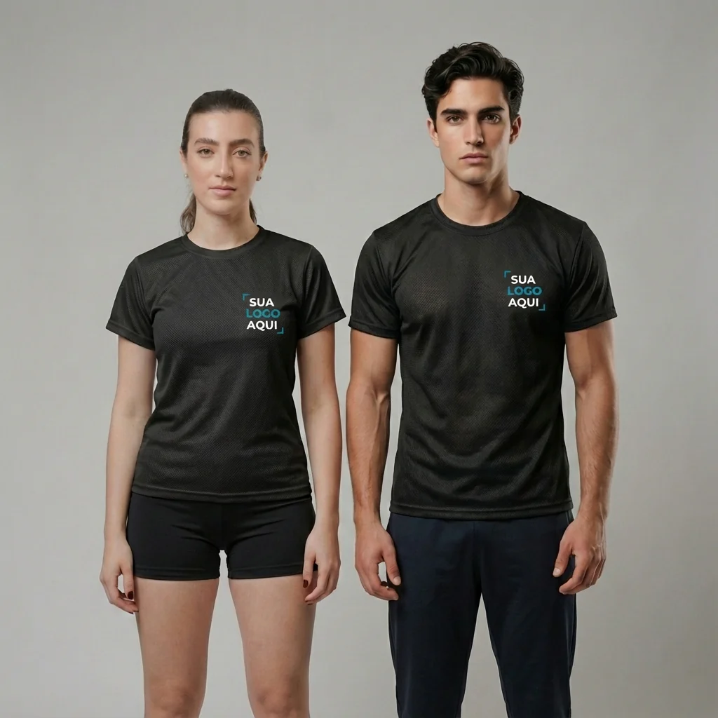 Camiseta Dry Fit personalizável — casal com área SUA LOGO AQUI