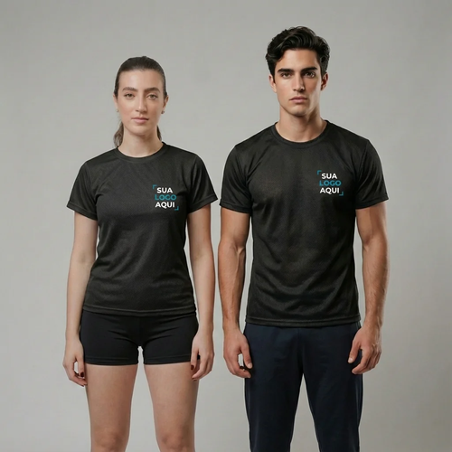 Camiseta Dry Fit personalizável — casal com área SUA LOGO AQUI