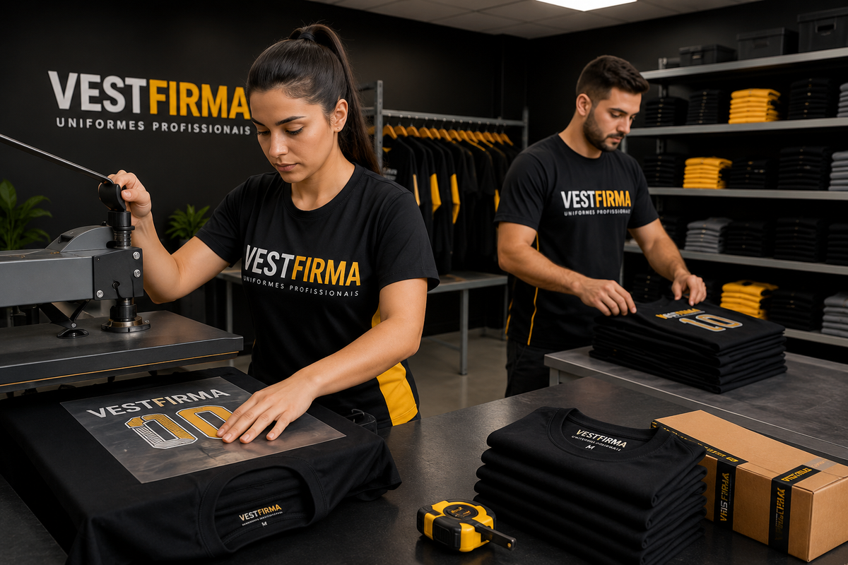 Equipe Vestfirma — produção de uniformes personalizados
