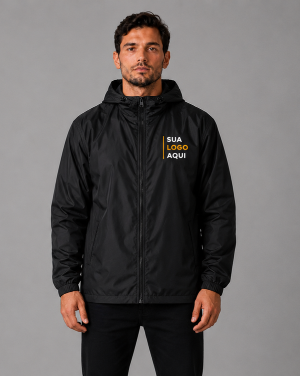 Jaqueta Corta Vento Impermeável com Capuz Personalizável - Uniforme