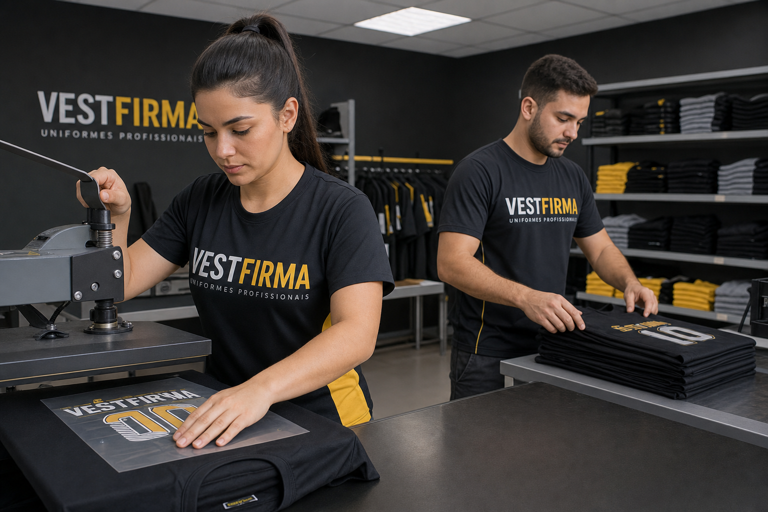 Equipe Vestfirma — produção de uniformes personalizados